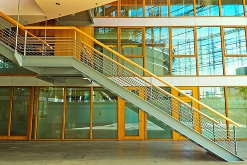 A mezzanine staircase leading to another floor.